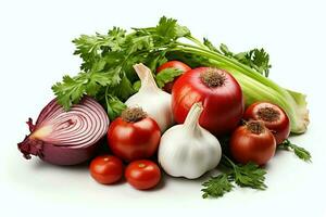 collection mélanger Frais des légumes et des fruits pour une salade. en bonne santé régime concept et des légumes nourriture par ai généré photo