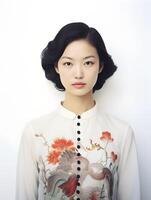 magnifique Jeune asiatique femme portrait, mignonne fille fond d'écran Contexte photo, génératif ai photo