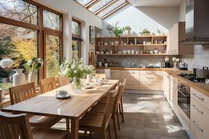 moderne cuisine intérieur conception dans appartement ou maison avec meubles. luxe cuisine Accueil scandinave concept par ai généré photo