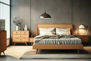 moderne chambre intérieur conception dans appartement ou maison avec meubles. luxe chambre scandinave concept par ai généré photo