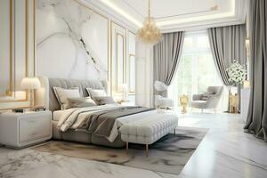 moderne chambre intérieur conception dans appartement ou maison avec meubles. luxe chambre scandinave concept par ai généré photo