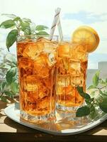 verre de aperol spritz cocktail ou délicieux Frais du froid Orange jus et Orange tranche. été boisson concept par ai généré photo