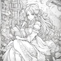 fantaisie anime fille coloration pages photo