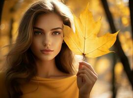 magnifique fille avec l'automne feuilles photo