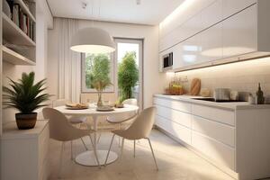 moderne cuisine intérieur conception dans appartement ou maison avec meubles. luxe cuisine Accueil scandinave concept par ai généré photo