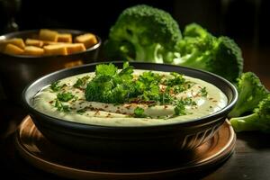 une délicieux des légumes soupe nourriture dans une bol. hiver nourriture et haute protéine soupe repas concept par ai généré photo