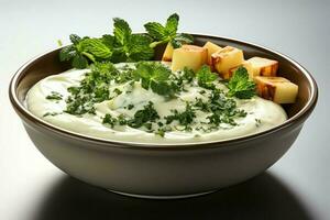 une délicieux des légumes soupe nourriture dans une bol. hiver nourriture et haute protéine soupe repas concept par ai généré photo