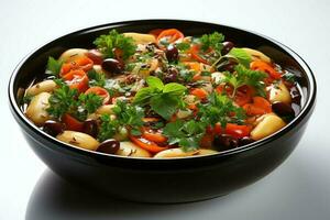 une délicieux soupe de légumes avec pâtes soupe nourriture dans une bol. italien nourriture et en bonne santé protéine soupe repas concept par ai généré photo