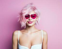 blondie fille dans rose des lunettes photo