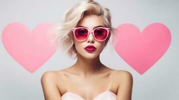 blondie fille dans rose des lunettes photo