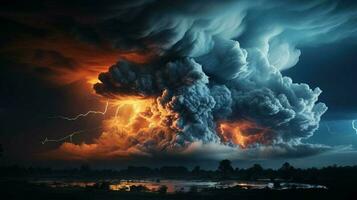 vue de fermer de une imposant orage nuage plus de le Lac généré par ai photo