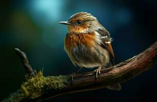 beauté oiseau chanteur rester sur le branche dans tropical forêt généré par ai photo