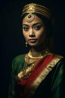 Indien femme drapé dans riches culturel Vêtements photo