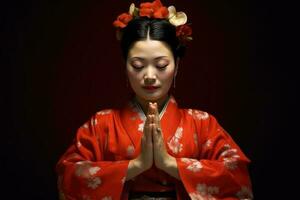 magnifique geisha dans traditionnel Japonais tenue photo