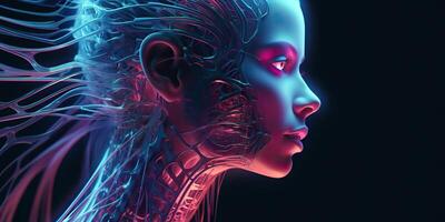 ai généré. ai génératif. ai artificiel intelligence femme hologramme. numérique La technologie éducation futur système vie. graphique art photo