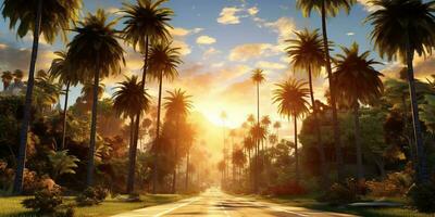 ai généré. ai génératif. américain Miami Californie route voyage avec palmiers. aventure Voyage vacances ambiance. graphique art photo