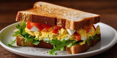 ai généré. ai génératif. vite nourriture menu nourriture repas petit déjeuner pain sandwich. des légumes et œuf. graphique art photo