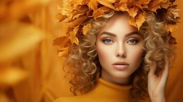 magnifique fille avec l'automne feuilles photo