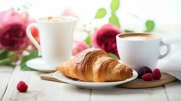 petit déjeuner avec café et croissant photo