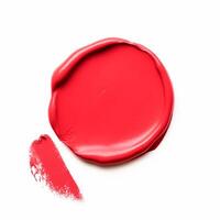 beauté échantillon et cosmétique texture, cercle rond rouge rouge à lèvres échantillon isolé sur blanc arrière-plan, paraffine la cire scellage timbre, génératif ai photo