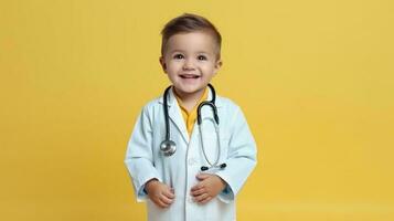 mignonne enfant dans médecin manteau avec stéthoscope sur Couleur Contexte photo