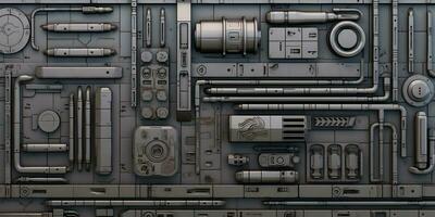 ai généré. ai génératif. sci Fi futur La technologie espace galaxie navire décoration porte panneau hud. graphique art photo
