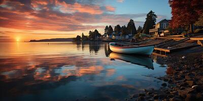 ai généré. ai génératif. la nature Extérieur paysage de yacht Marin bateau navire à Dock Port port. vacances se détendre paysage Contexte ambiance. graphique art photo