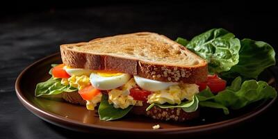 ai généré. ai génératif. vite nourriture menu nourriture repas petit déjeuner pain sandwich. des légumes et œuf. graphique art photo