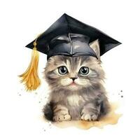 mignonne aquarelle chat dans diplôme casquette isolé photo