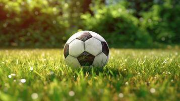 football Balle dans une herbe. génératif ai photo