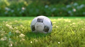 football Balle dans une herbe. génératif ai photo