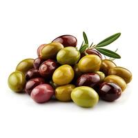 Olives sur blanc Contexte. génératif ai photo