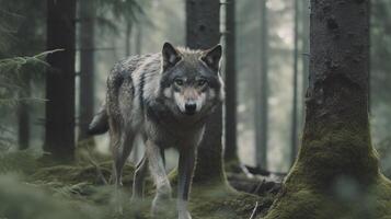 Loup dans forêt. génératif ai photo