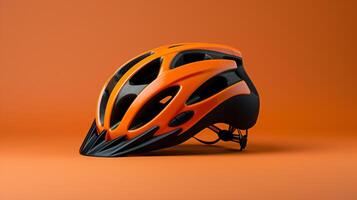 un Orange vélo casque sur un Orange Contexte ai génératif photo