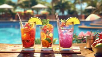 rafraîchissant tropical des cocktails sur une au bord de la piscine ai génératif photo