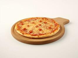 délicieux vite nourriture Pizza plein Garniture dans une cercle en bois napperon restaurant photo