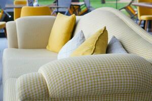 moderne gris canapé avec oreillers dans vivant pièce à Accueil photo