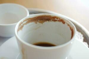 Haut vue de vide café tasse sur table , photo