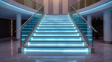 escaliers avec LED éclairage dans une moderne intérieur. ai généré. photo