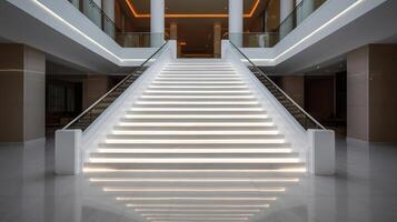 escaliers avec LED éclairage dans une moderne intérieur. ai généré. photo