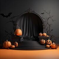 Halloween Contexte avec citrouilles sur podium. 3d rendre. ai génératif illustration. podium pour produit tirer. photo