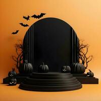 Halloween Contexte avec citrouilles sur podium. 3d rendre. ai génératif illustration. podium pour produit tirer. photo