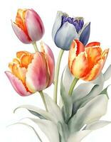 aquarelle tulipe fleur bouquets. botanique art blanc Contexte photo