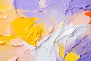 abstrait Contexte de acrylique peindre dans jaune, violet et bleu couleurs avec ai généré. photo