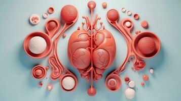 3d illustration de le Humain organe systèmes, Humain interne organes. anatomie. nerveux, circulatoire, digestif, excréteur, urinaire, et OS systèmes. médical éducation concept, génératif ai illustration photo