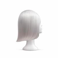 cheveux perruque plus de le Plastique mannequin tête isolé plus de le blanc arrière-plan, maquette avec contemporain aux femmes coiffures, génératif ai illustration photo