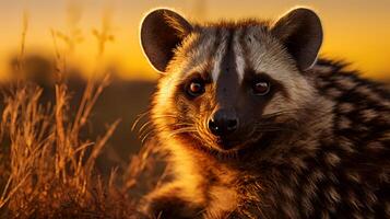 photo de africain civette sur savane à le coucher du soleil. génératif ai