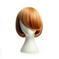 cheveux perruque plus de le Plastique mannequin tête isolé plus de le blanc arrière-plan, maquette avec contemporain femmes coiffures, génératif ai illustration photo