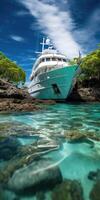 magnifique yacht sur le cote d'azur. océan. génératif ai photo