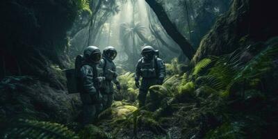 astronautes dans le jungle. fantastique. génératif ai photo